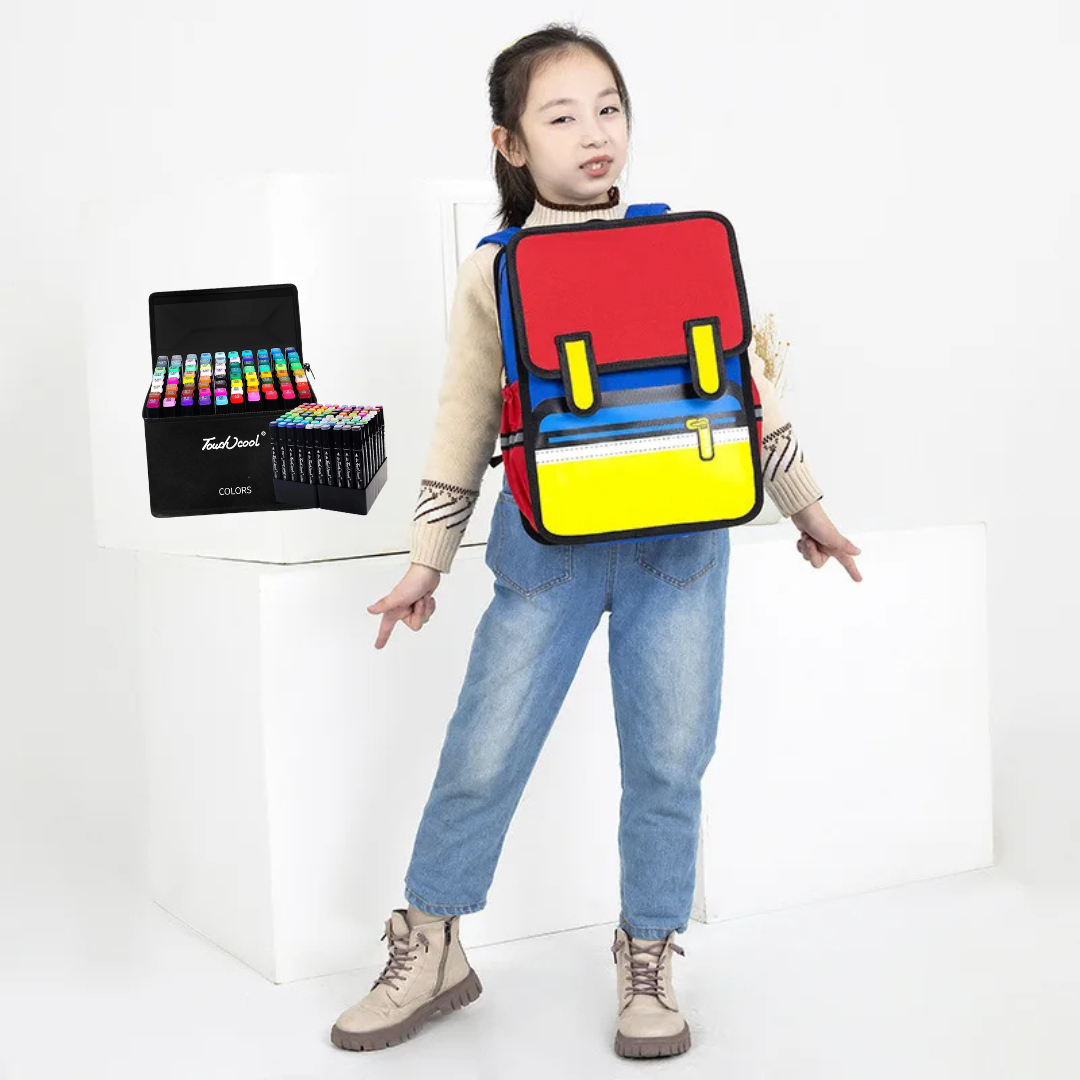 COMBO KIDS: Mochila Caricatura + Plumones Touch