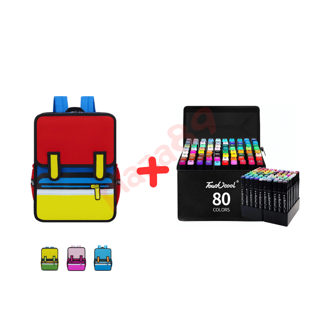 COMBO KIDS: Mochila Caricatura + Plumones Touch
