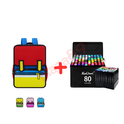 COMBO KIDS: Mochila Caricatura + Plumones Touch