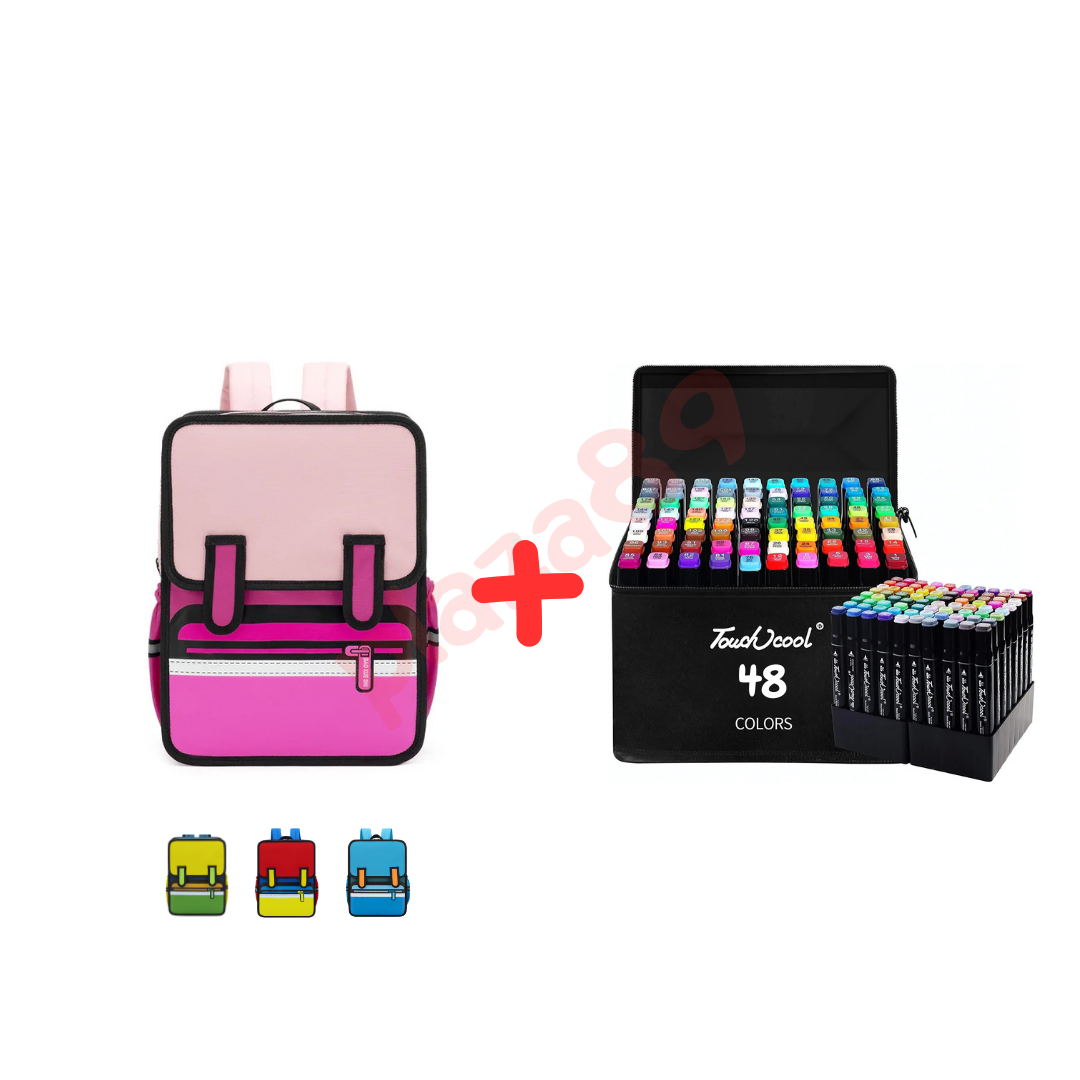 COMBO KIDS: Mochila Caricatura + Plumones Touch