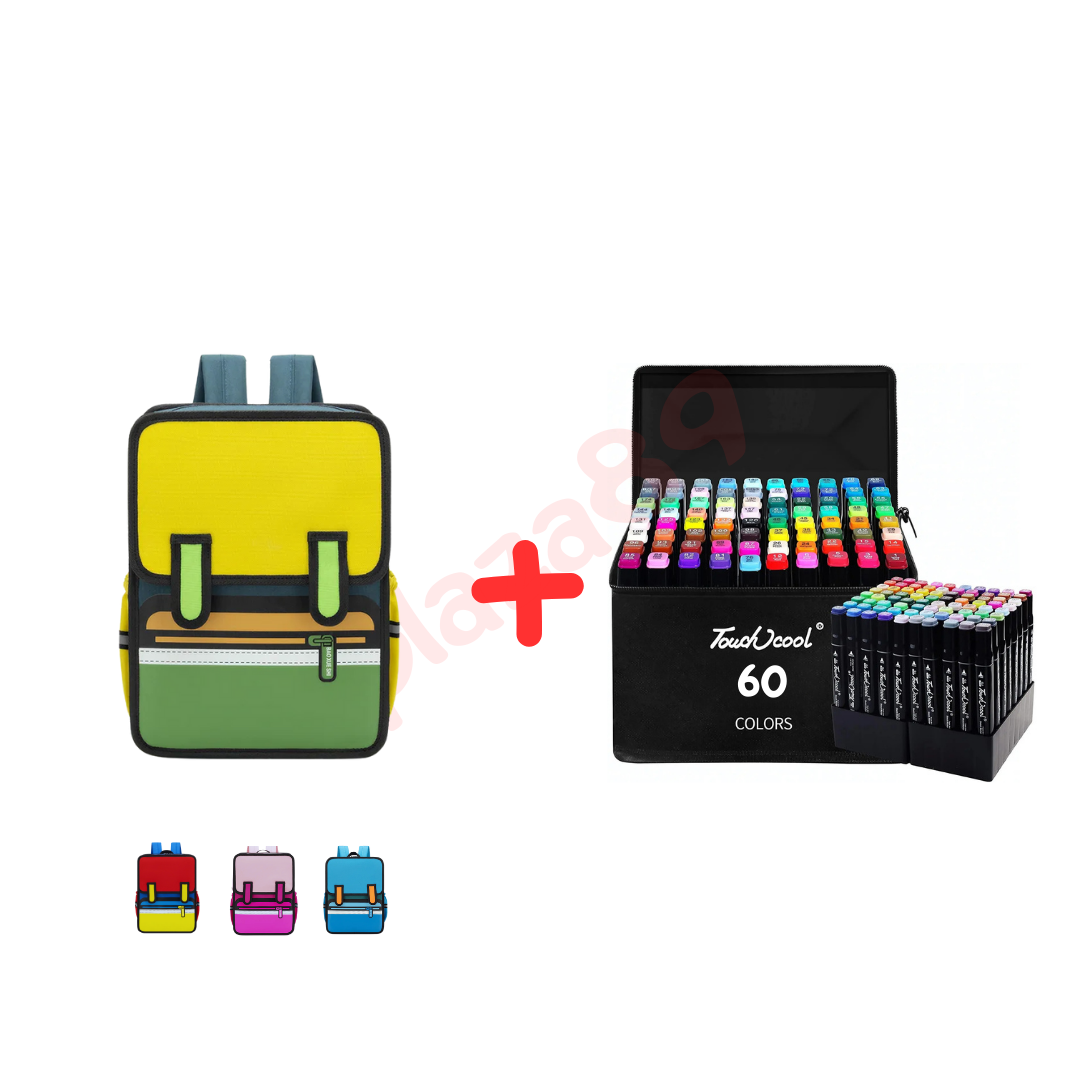 COMBO KIDS: Mochila Caricatura + Plumones Touch