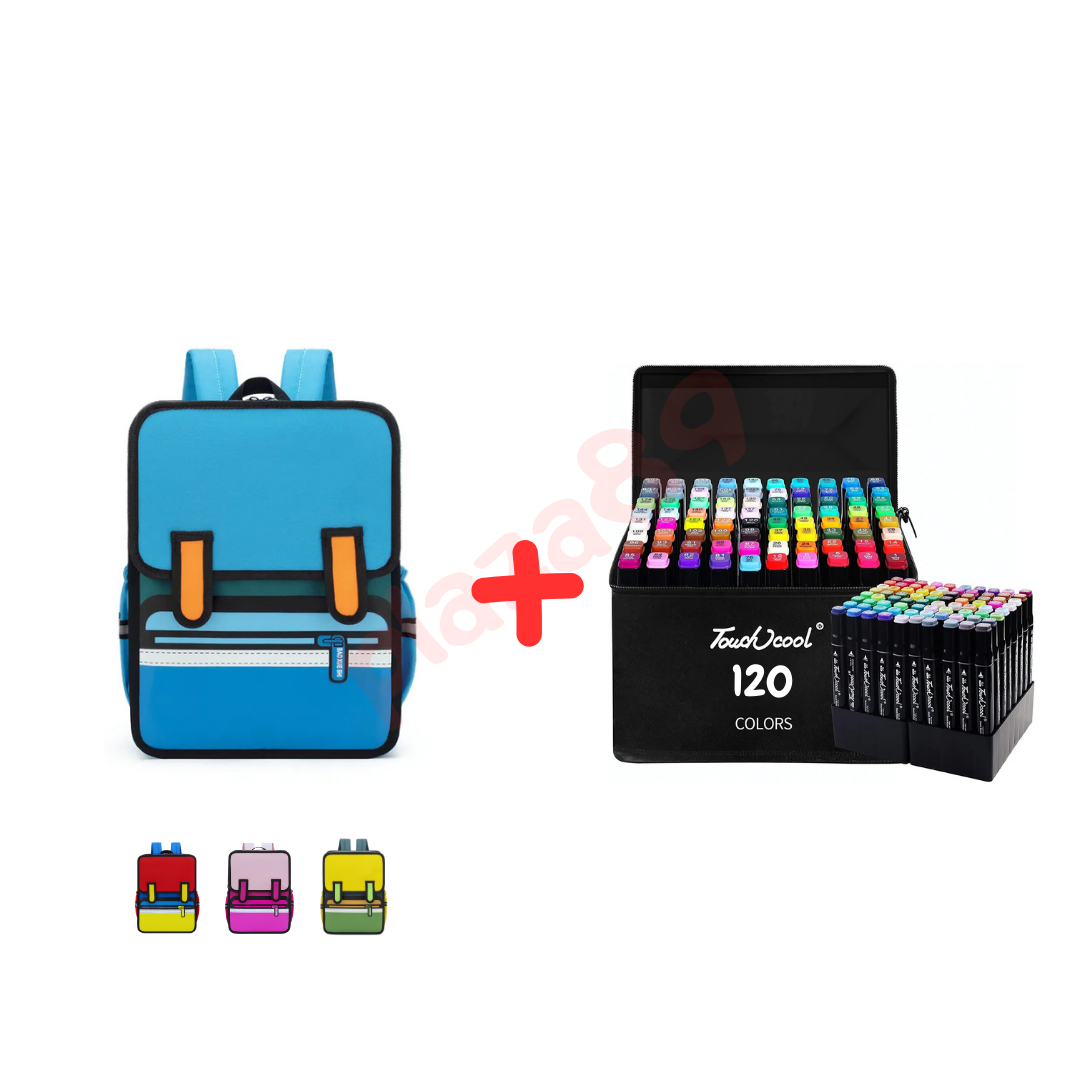 COMBO KIDS: Mochila Caricatura + Plumones Touch