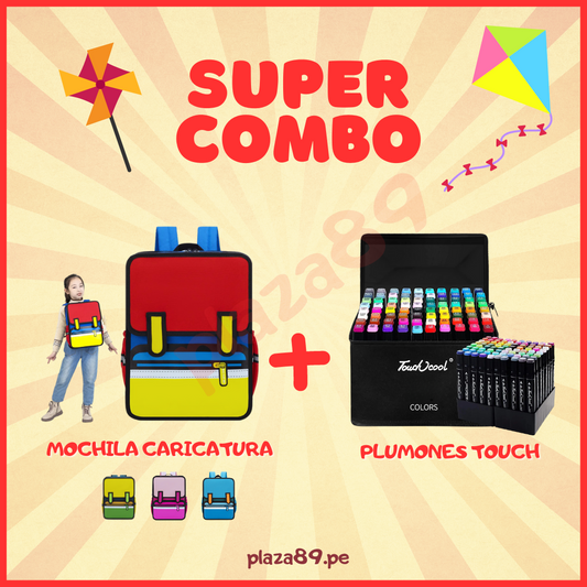 COMBO KIDS: Mochila Caricatura + Plumones Touch