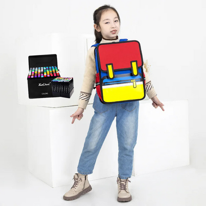 COMBO KIDS: Mochila Caricatura + Plumones Touch